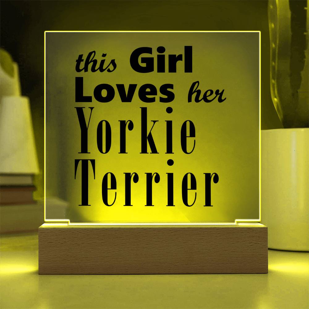 Yorkie Terrier - Square Acrylic Plaque With LED Base