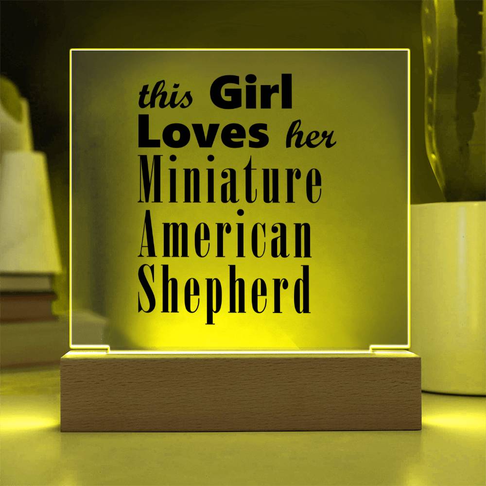 Miniature American Shepherd - Square Acrylic Plaque With LED Base