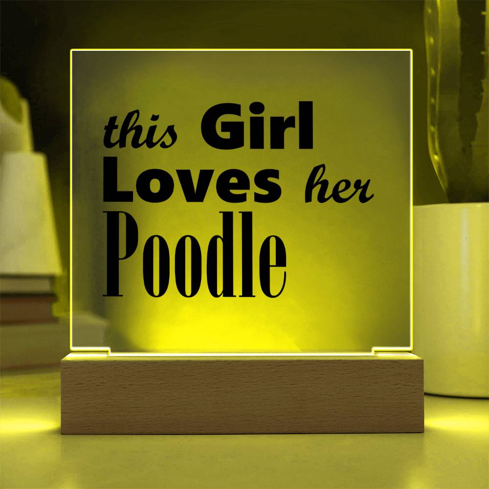 Poodle - Square Acrylic Plaque With LED Base