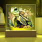 Cute Sea Turtle 012 - Square Acrylic Plaque With LED Base