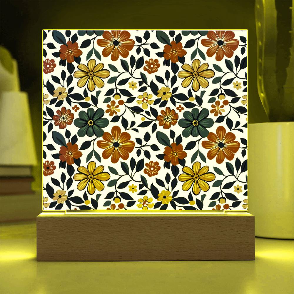 Mexican Floral Fiesta Pattern 042 - Square Acrylic Plaque With LED Base