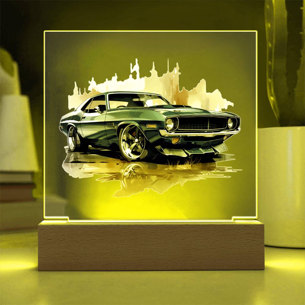 Muscle Car 03 - Square Acrylic Plaque With LED Base