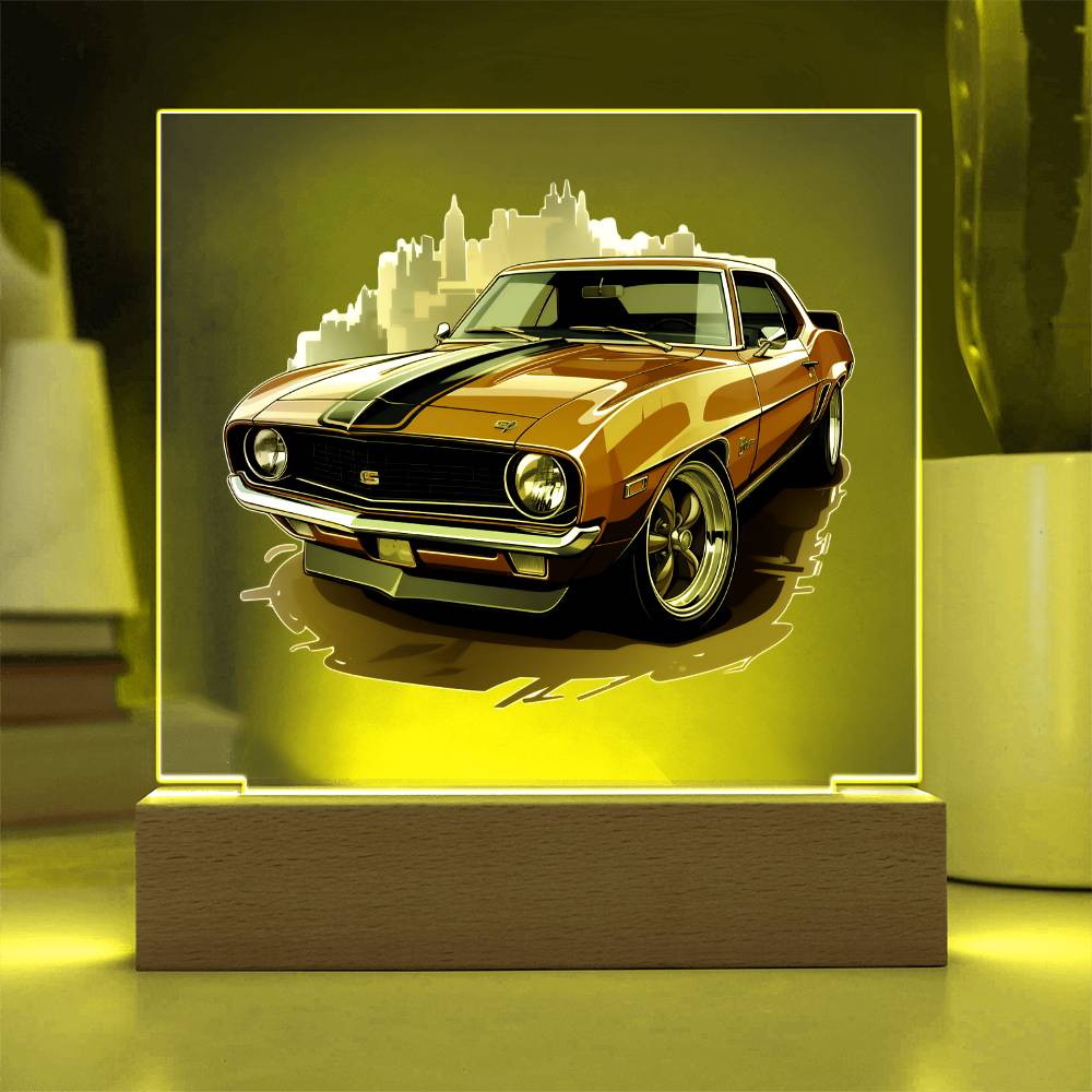Muscle Car 08 - Square Acrylic Plaque With LED Base