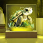 Cute Sea Turtle 014 - Square Acrylic Plaque With LED Base