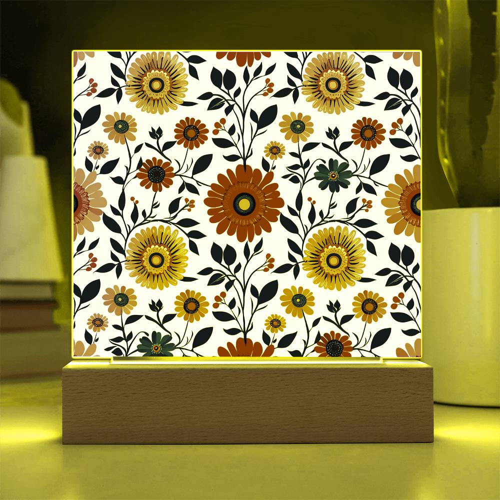 Mexican Floral Fiesta Pattern 040 - Square Acrylic Plaque With LED Base