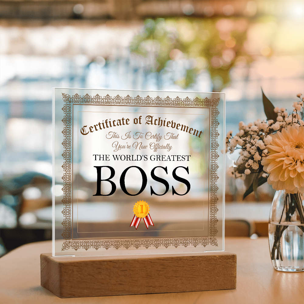 World's Greatest Boss - Square Acrylic Plaque With LED Lights