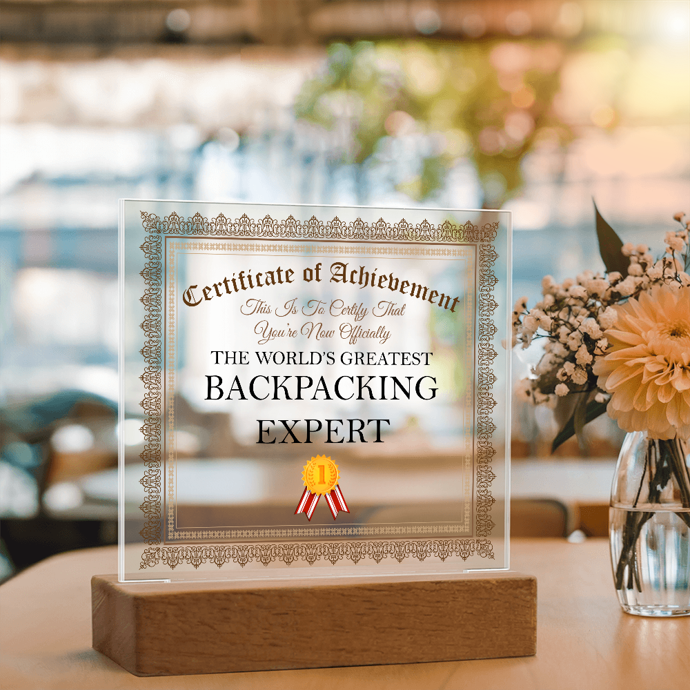 World's Greatest Backpacking Expert - Square Acrylic Plaque With LED Lights