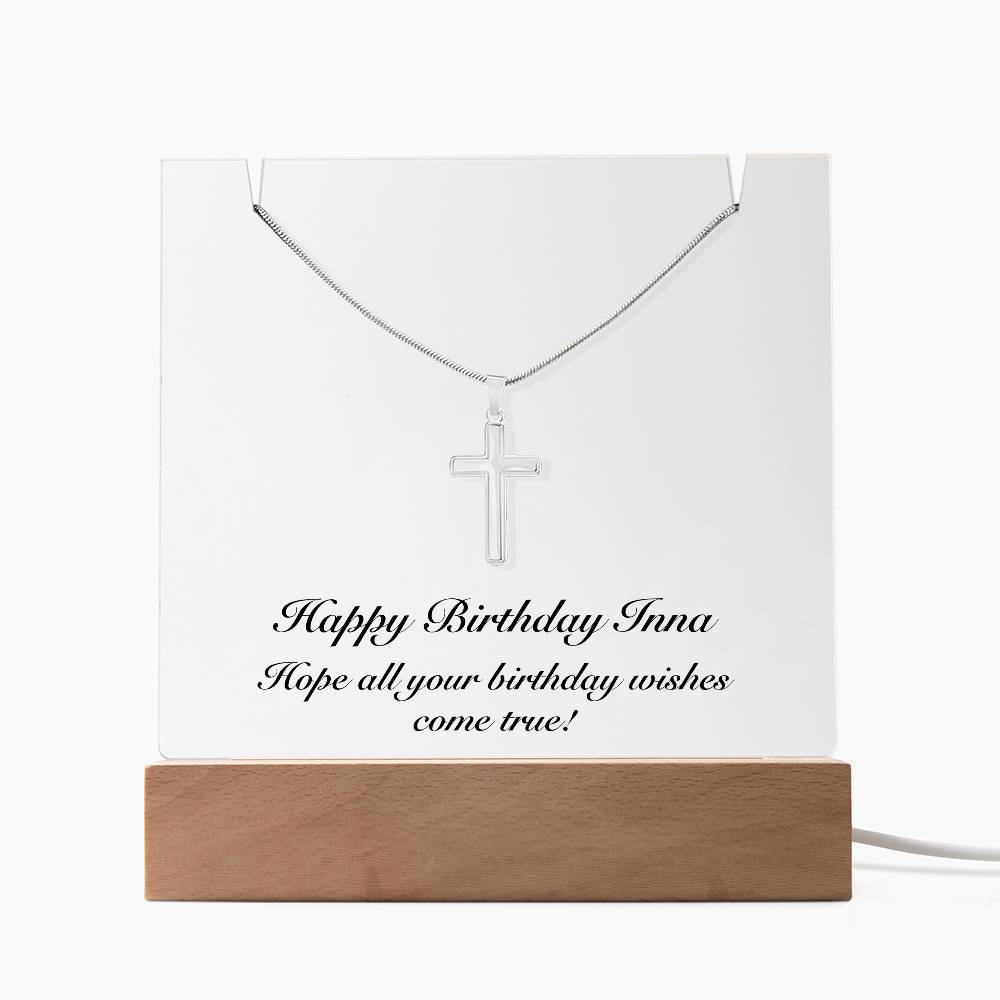 Happy Birthday Inna - Cross Necklace Keepsake Acrylic Bundle With LED Lights