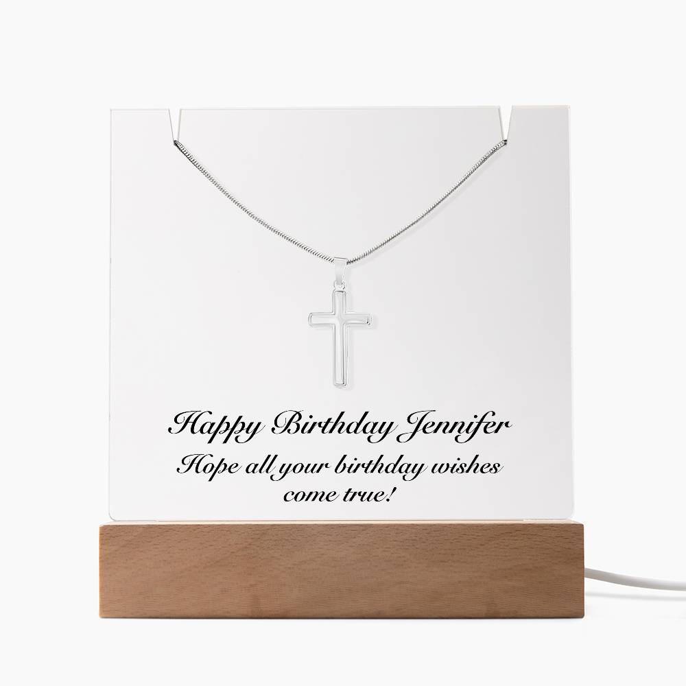 Happy Birthday Jennifer - Cross Necklace Keepsake Acrylic Bundle With LED Lights