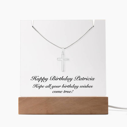 Happy Birthday Patricia - Cross Necklace Keepsake Acrylic Bundle With LED Lights