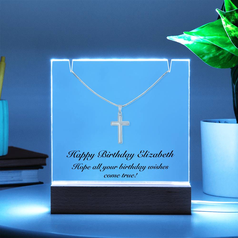 Happy Birthday Elizabeth - Cross Necklace Keepsake Acrylic Bundle With LED Lights