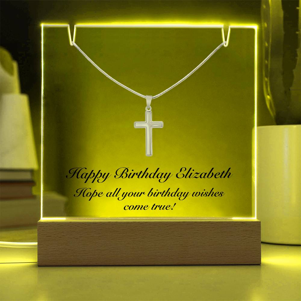 Happy Birthday Elizabeth - Cross Necklace Keepsake Acrylic Bundle With LED Lights