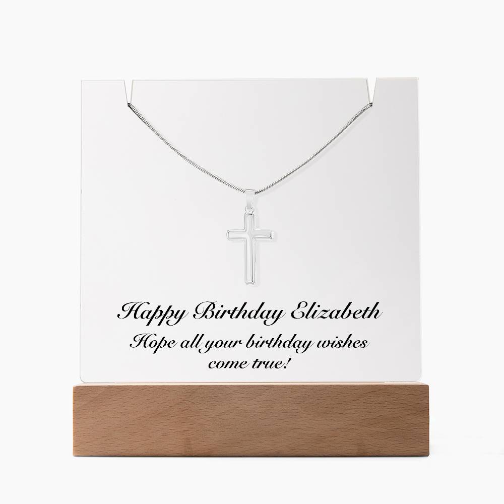 Happy Birthday Elizabeth - Cross Necklace Keepsake Acrylic Bundle With LED Lights