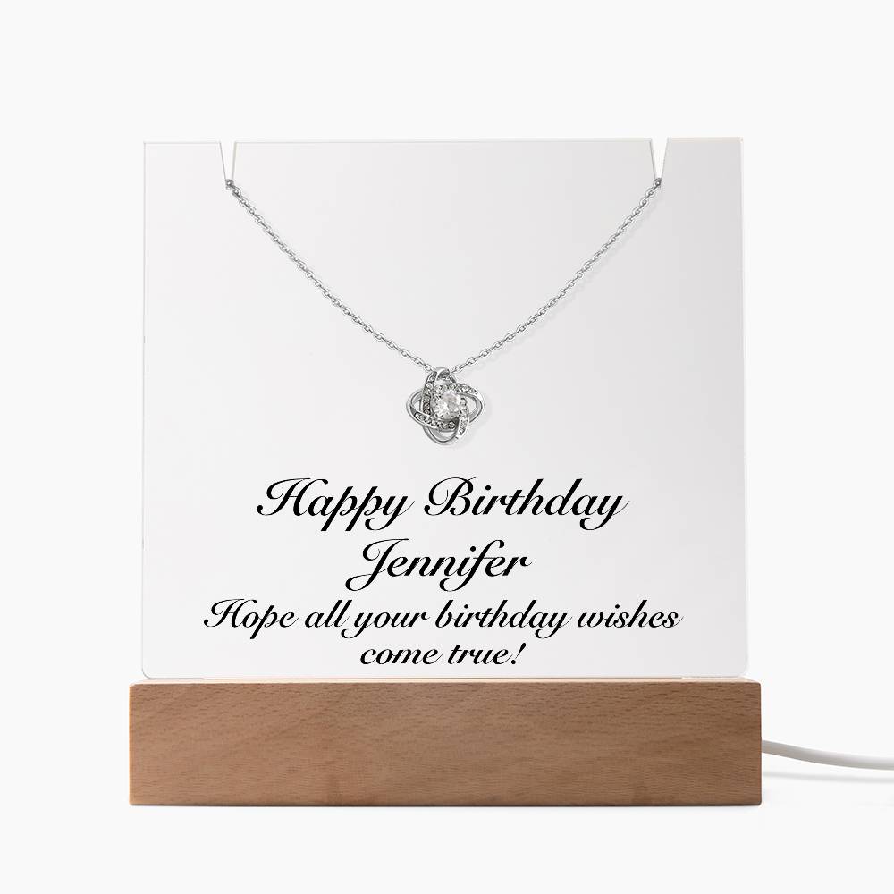 Happy Birthday Jennifer - Love Knot Necklace Keepsake Acrylic Bundle With LED Lights