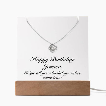 Happy Birthday Jessica - Love Knot Necklace Keepsake Acrylic Bundle With LED Lights