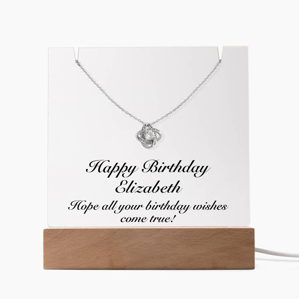 Happy Birthday Elizabeth - Love Knot Necklace Keepsake Acrylic Bundle With LED Lights