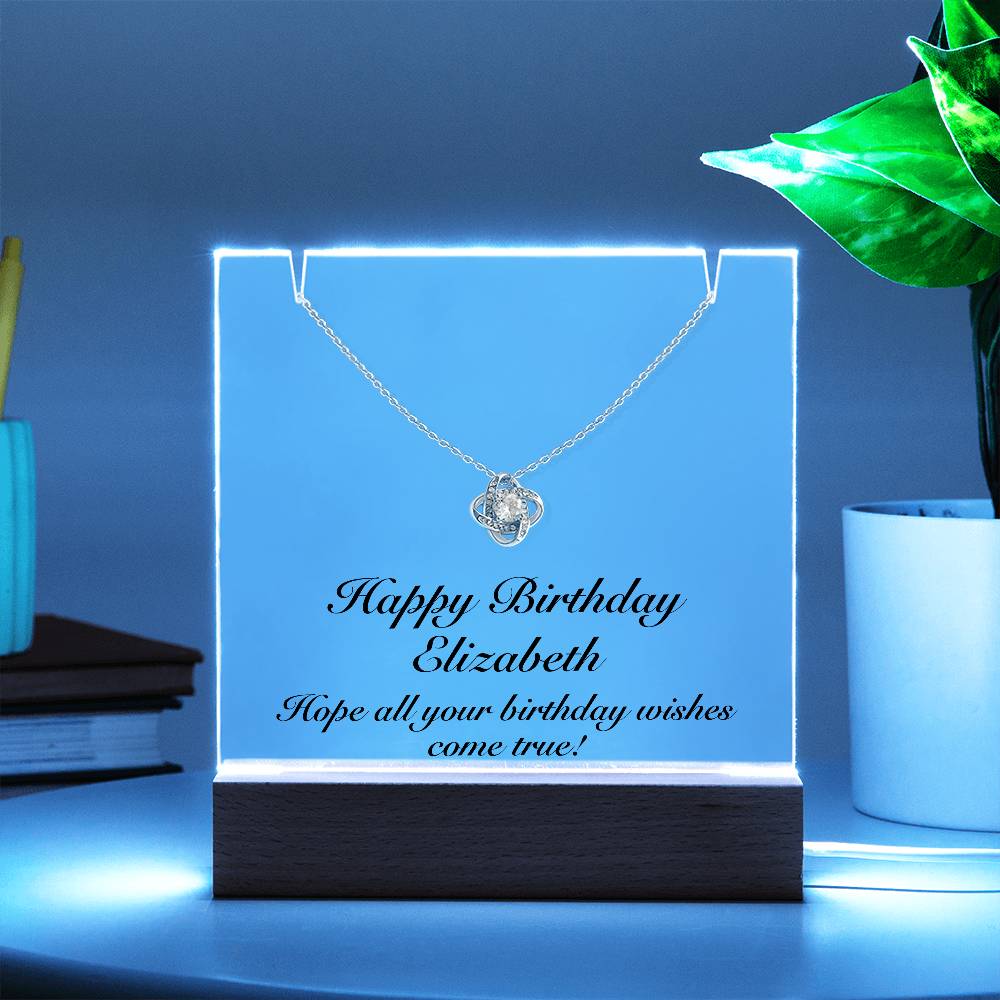 Happy Birthday Elizabeth - Love Knot Necklace Keepsake Acrylic Bundle With LED Lights