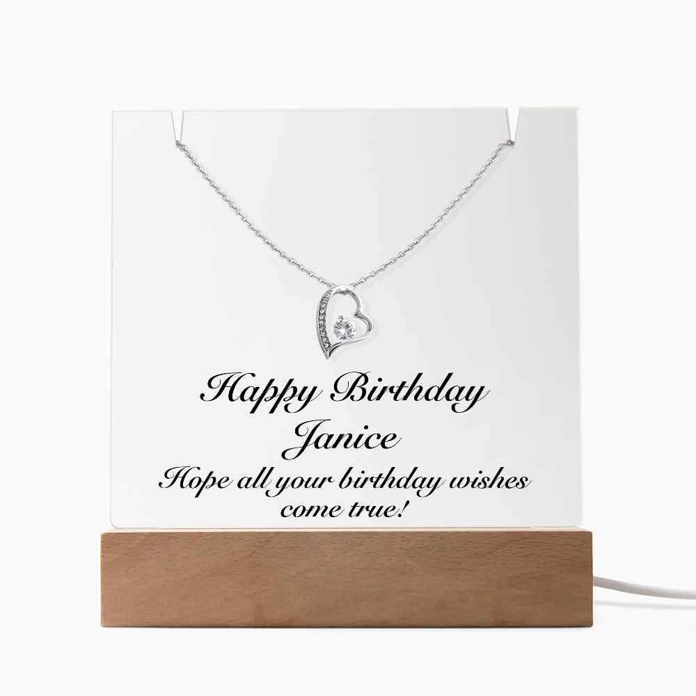 Happy Birthday Janice - Forever Love Necklace Keepsake Acrylic Bundle With LED Lights