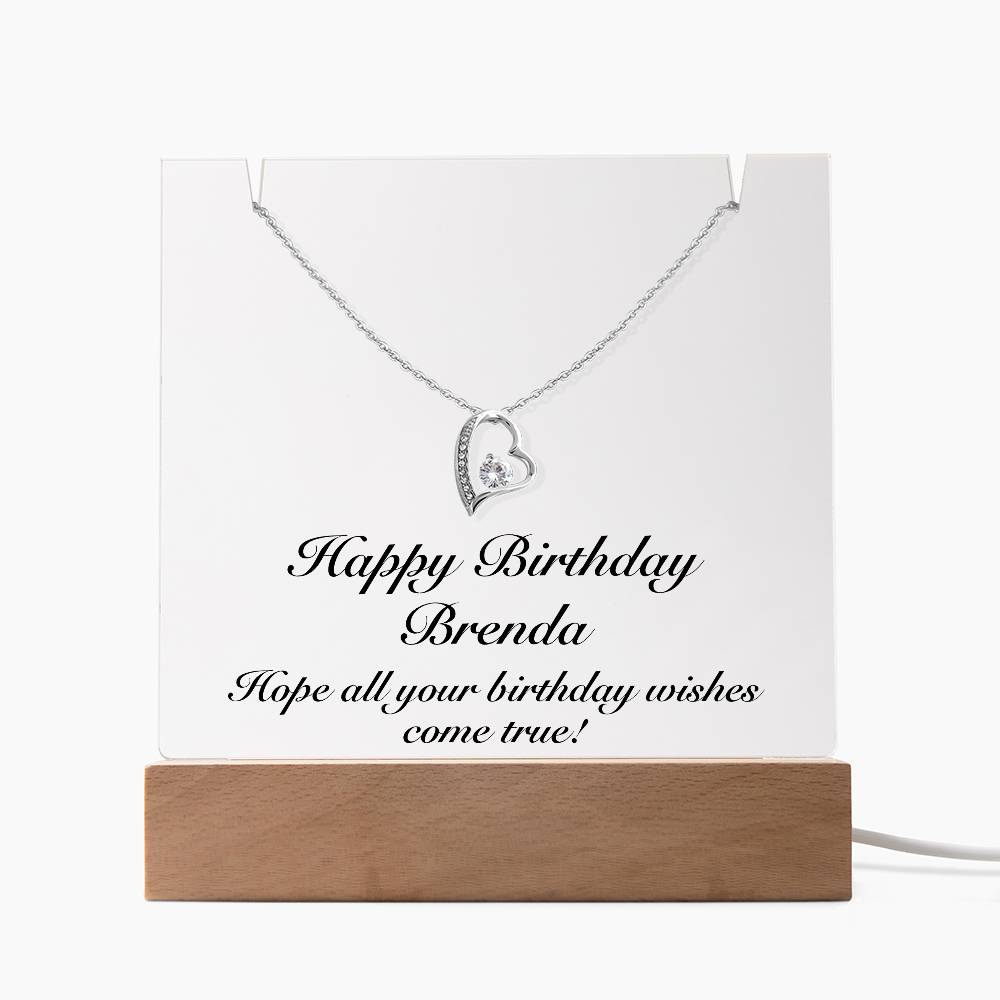 Happy Birthday Brenda - Forever Love Necklace Keepsake Acrylic Bundle With LED Lights