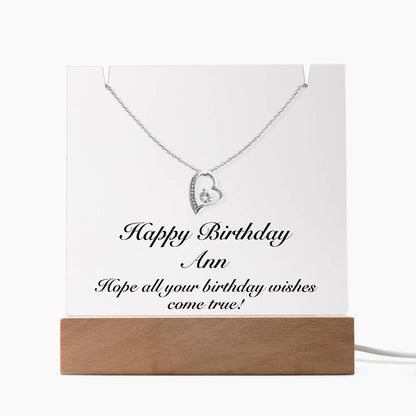 Happy Birthday Ann - Forever Love Necklace Keepsake Acrylic Bundle With LED Lights