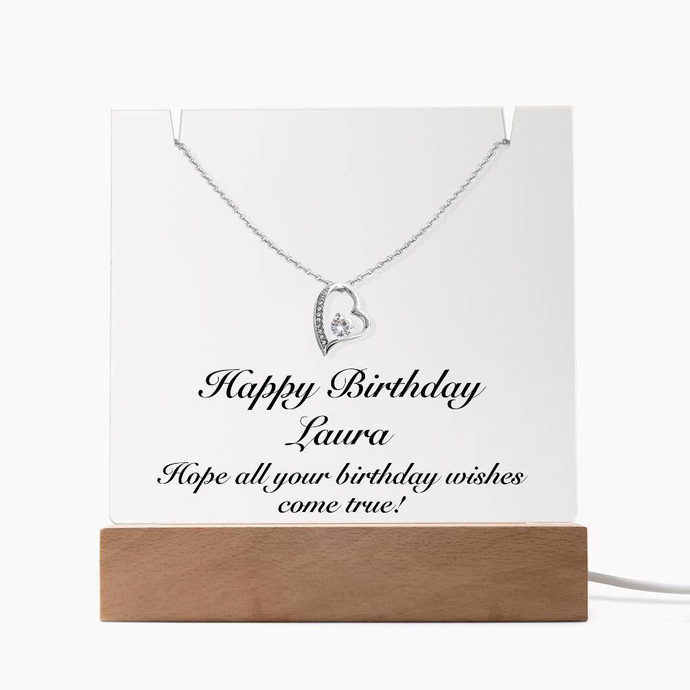 Happy Birthday Laura - Forever Love Necklace Keepsake Acrylic Bundle With LED Lights