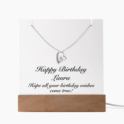 Happy Birthday Laura - Forever Love Necklace Keepsake Acrylic Bundle With LED Lights