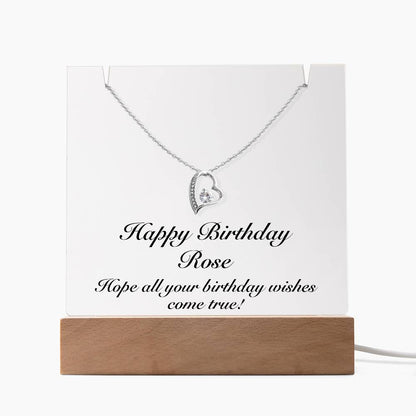 Happy Birthday Rose - Forever Love Necklace Keepsake Acrylic Bundle With LED Lights