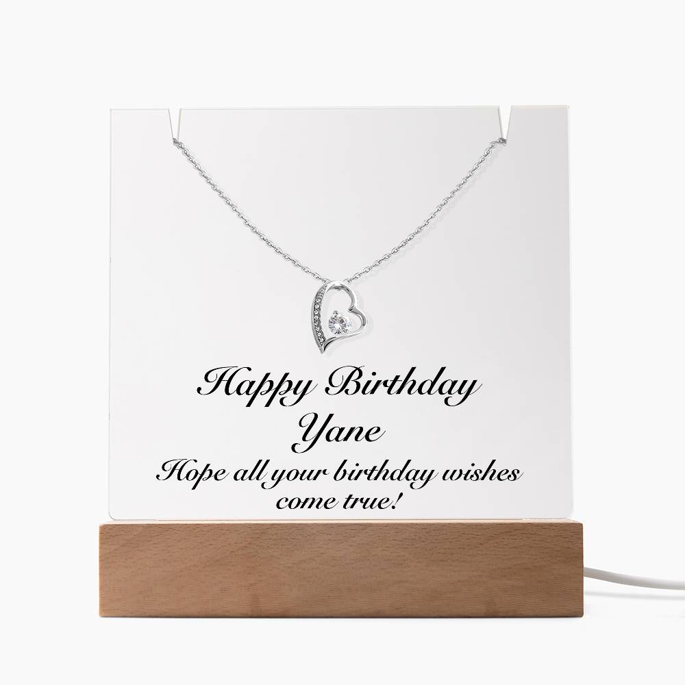 Happy Birthday Yane - Forever Love Necklace Keepsake Acrylic Bundle With LED Lights