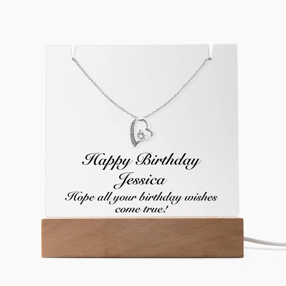 Happy Birthday Jessica - Forever Love Necklace Keepsake Acrylic Bundle With LED Lights