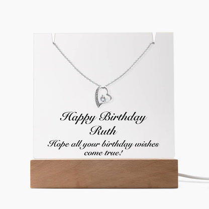 Happy Birthday Ruth - Forever Love Necklace Keepsake Acrylic Bundle With LED Lights