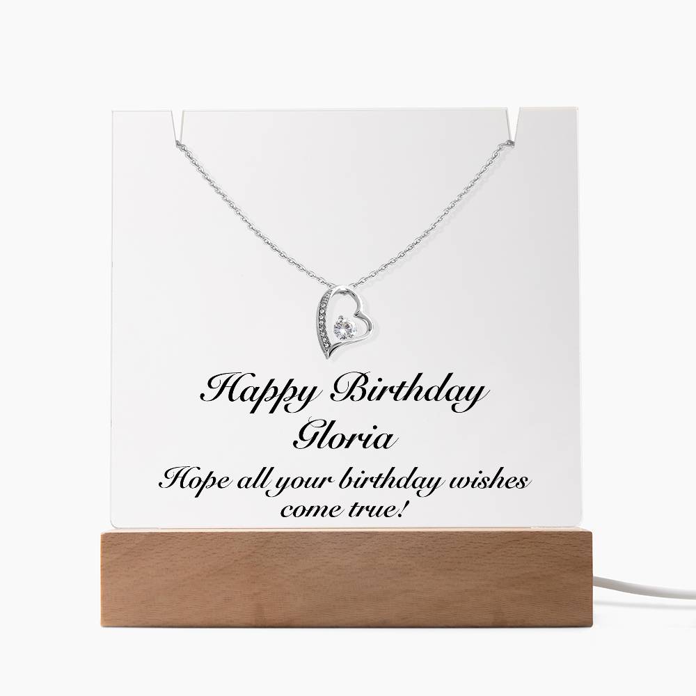 Happy Birthday Gloria - Forever Love Necklace Keepsake Acrylic Bundle With LED Lights