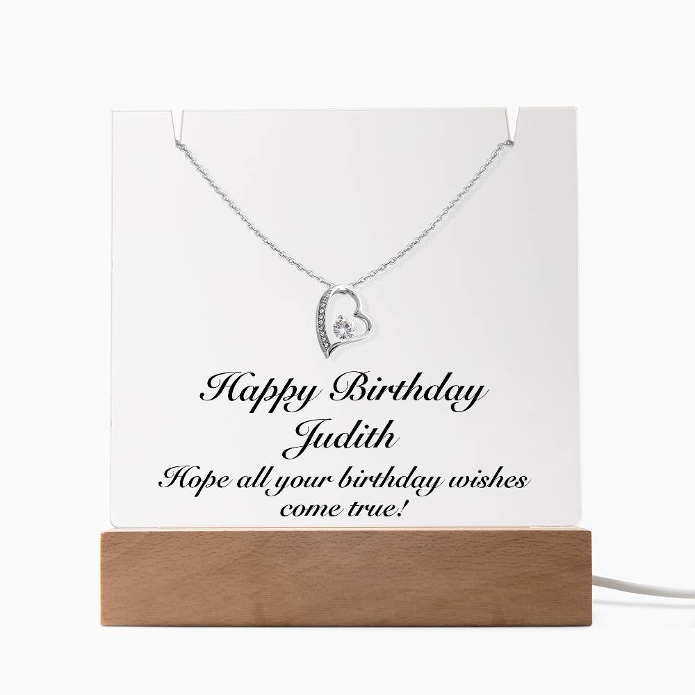 Happy Birthday Judith - Forever Love Necklace Keepsake Acrylic Bundle With LED Lights