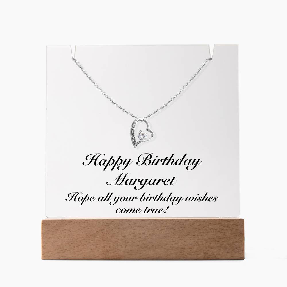 Happy Birthday Margaret - Forever Love Necklace Keepsake Acrylic Bundle With LED Lights