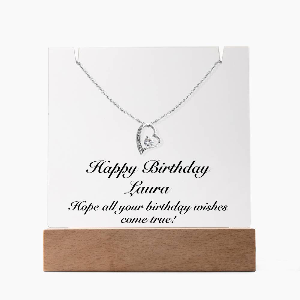 Happy Birthday Laura - Forever Love Necklace Keepsake Acrylic Bundle With LED Lights