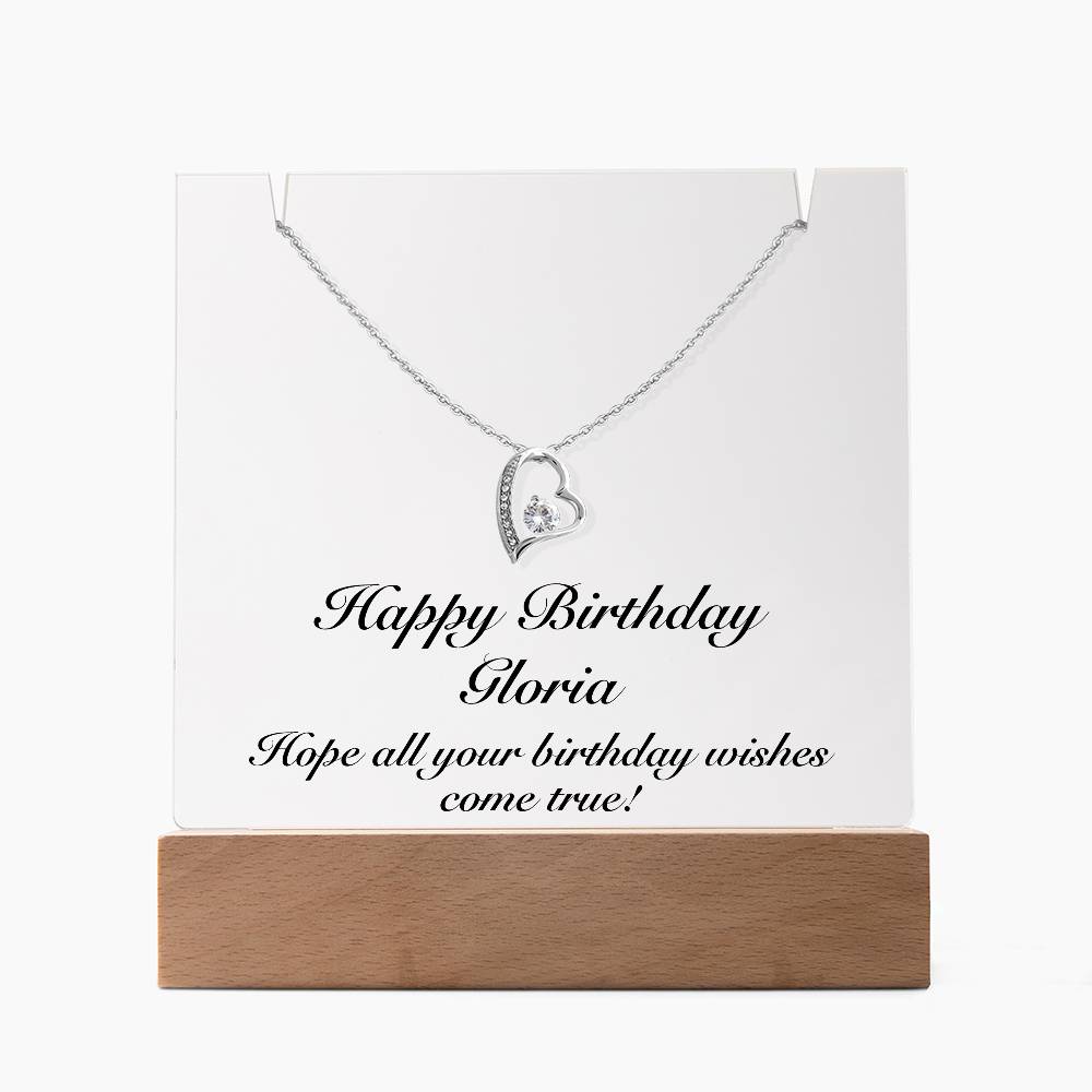 Happy Birthday Gloria - Forever Love Necklace Keepsake Acrylic Bundle With LED Lights