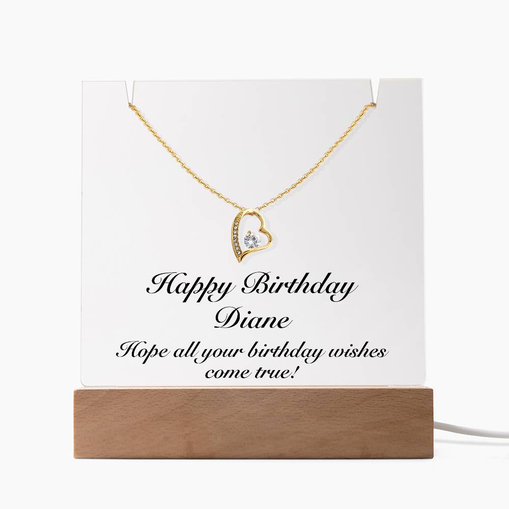 Happy Birthday Diane - Forever Love Necklace Keepsake Acrylic Bundle With LED Lights