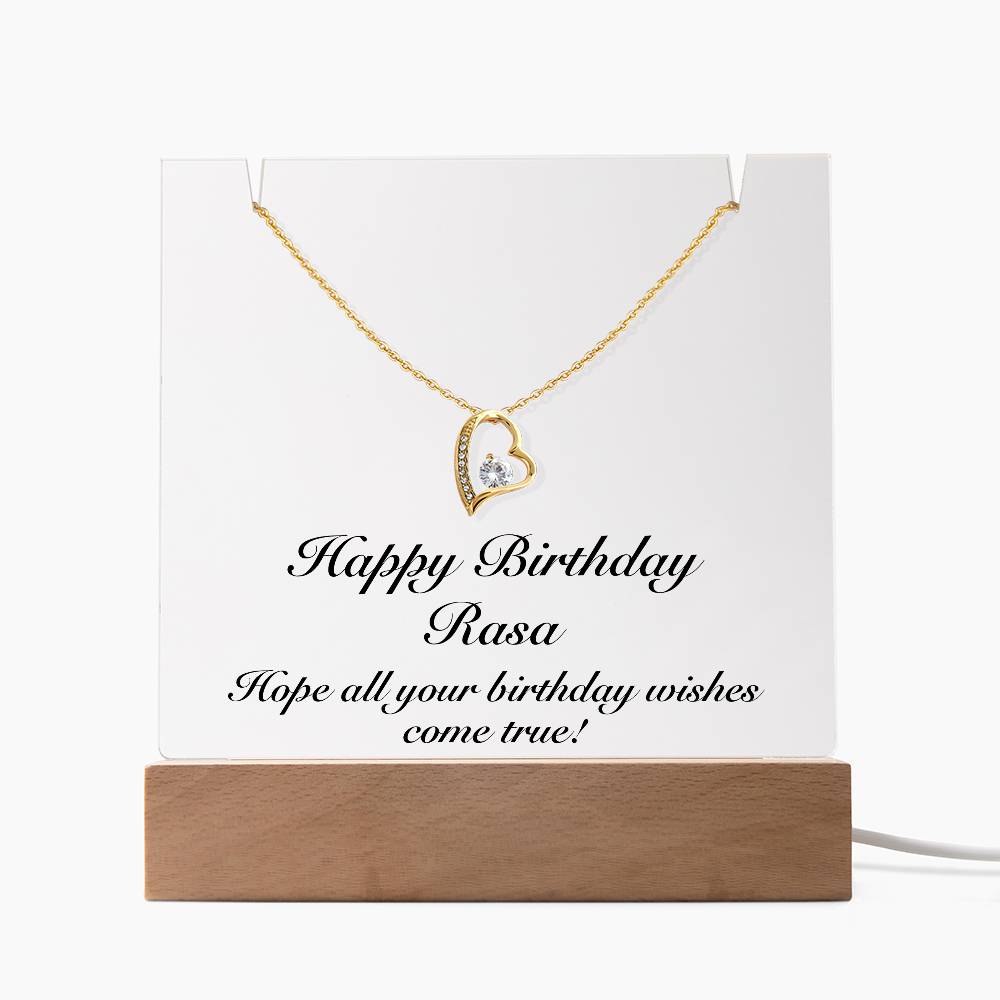 Happy Birthday Rasa - Forever Love Necklace Keepsake Acrylic Bundle With LED Lights