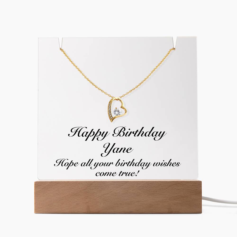 Happy Birthday Yane - Forever Love Necklace Keepsake Acrylic Bundle With LED Lights