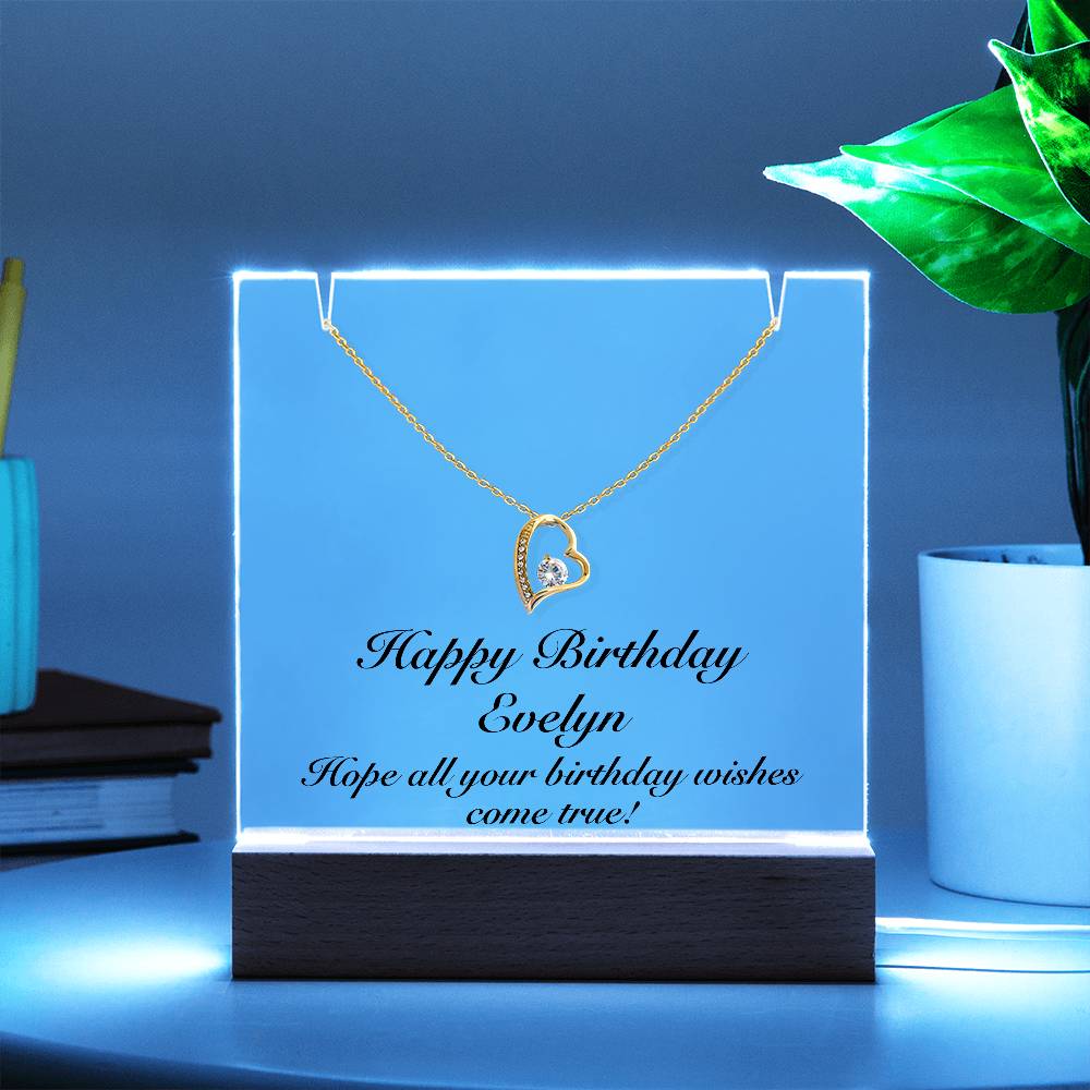 Happy Birthday Evelyn - Forever Love Necklace Keepsake Acrylic Bundle With LED Lights