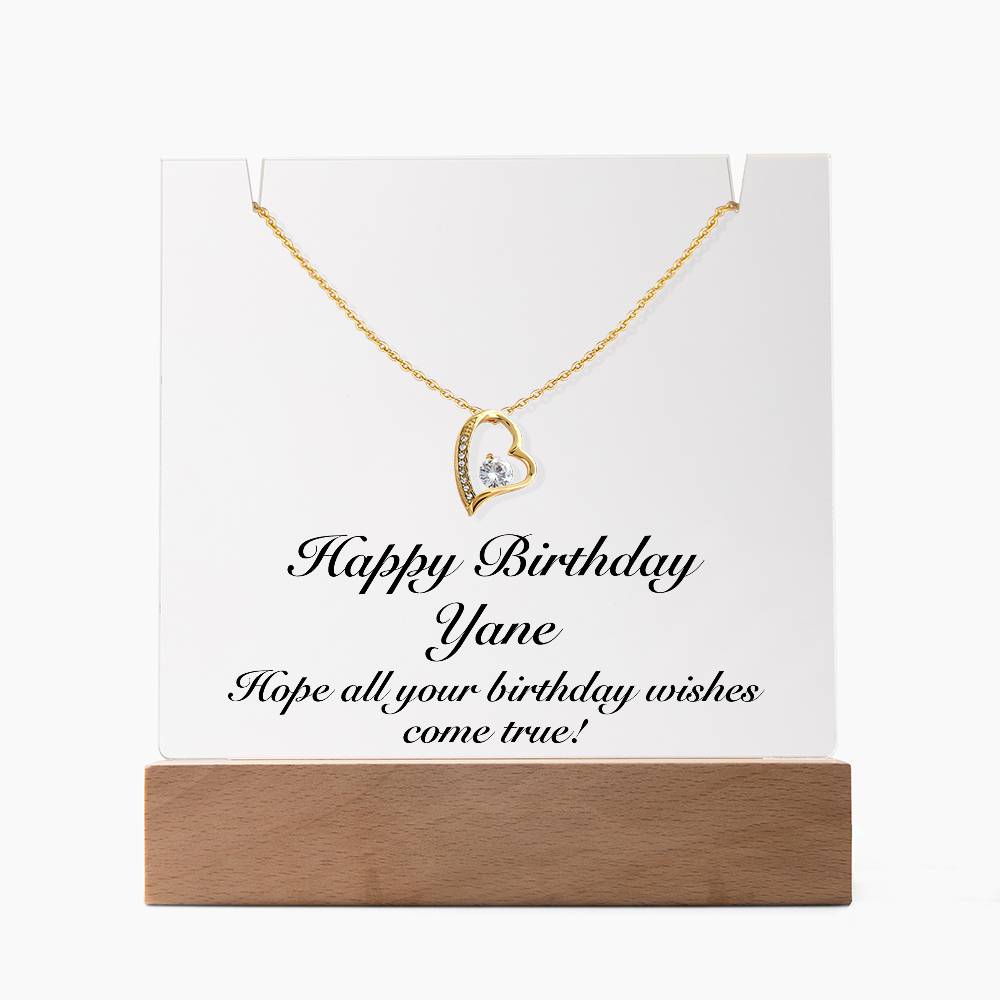Happy Birthday Yane - Forever Love Necklace Keepsake Acrylic Bundle With LED Lights