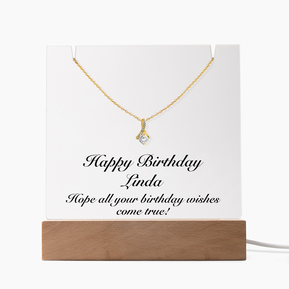 Happy Birthday Linda - Alluring Beauty Necklace Keepsake Acrylic Bundle With LED Lights