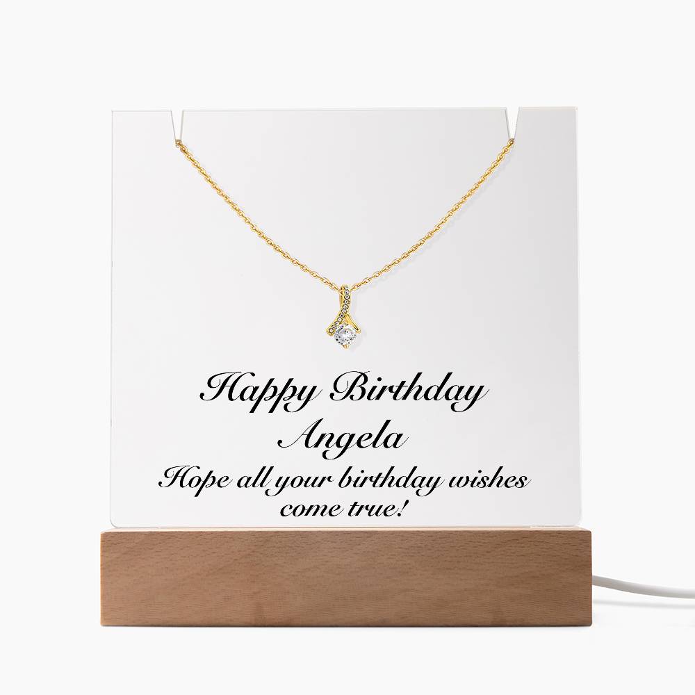 Happy Birthday Angela - Alluring Beauty Necklace Keepsake Acrylic Bundle With LED Lights