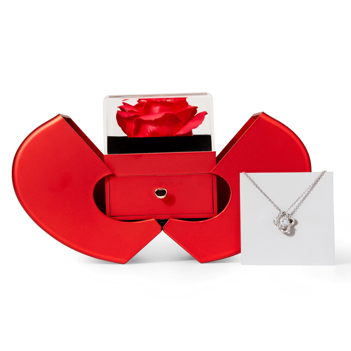 Love Knot Necklace With Red Heart Rose Gift Box