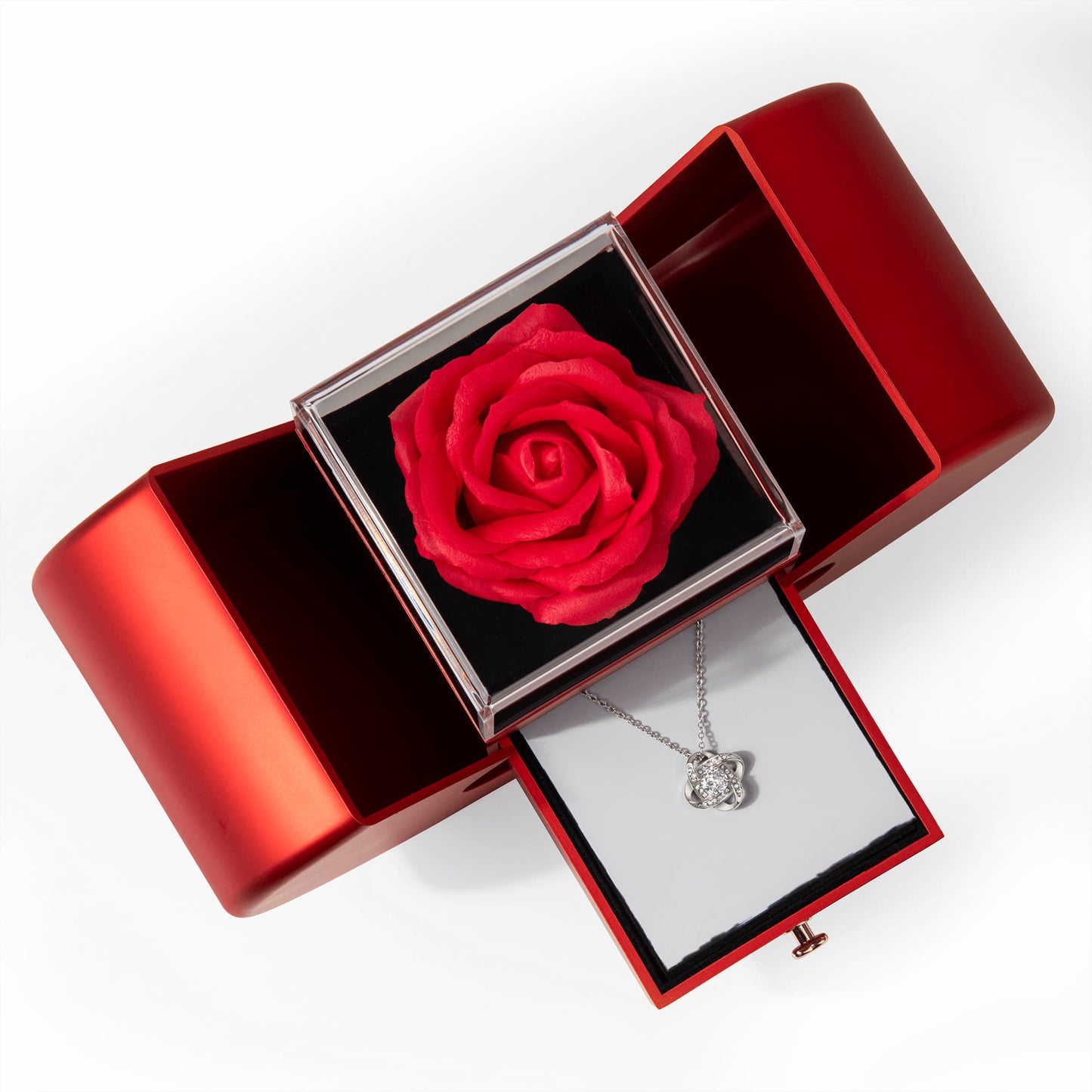 Love Knot Necklace With Red Heart Rose Gift Box