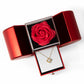 18K Yellow Gold Finish Love Knot Necklace With Red Heart Rose Gift Box