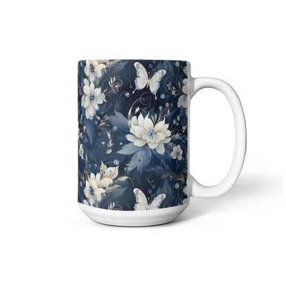 Nocturnal Bloom Pattern 004 - 15oz White Ceramic Mug