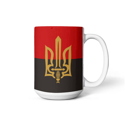 Stylized Tryzub And Red-Black Flag - 15oz White Ceramic Mug