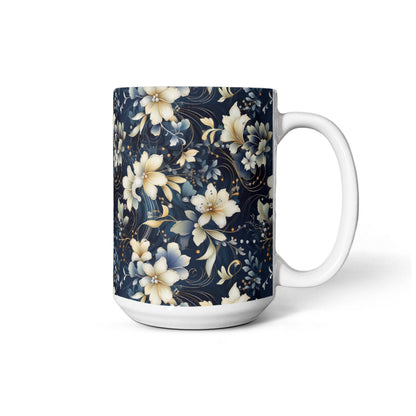 Nocturnal Bloom Pattern 006 - 15oz White Ceramic Mug
