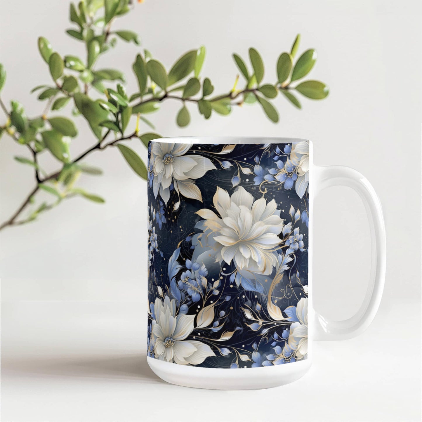 Nocturnal Bloom Pattern 008 - 15oz White Ceramic Mug