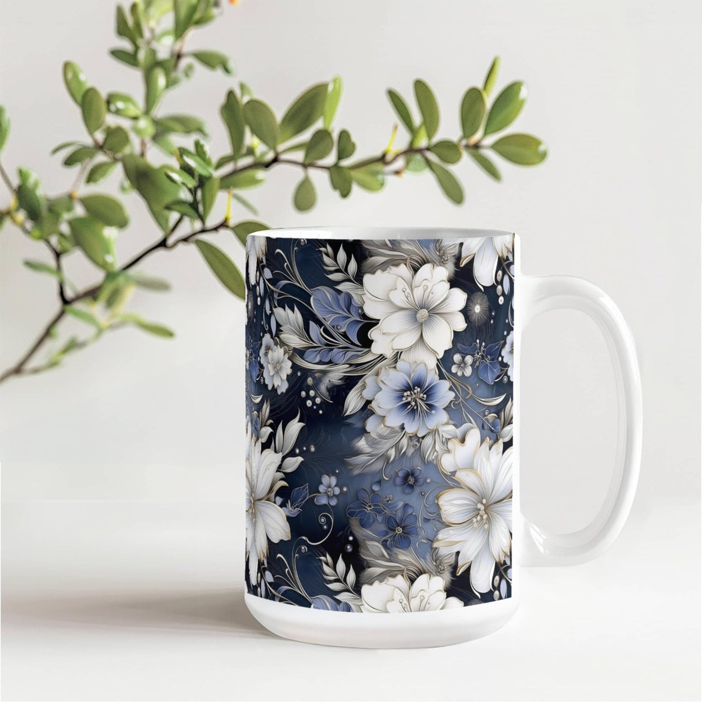 Nocturnal Bloom Pattern 012 - 15oz White Ceramic Mug